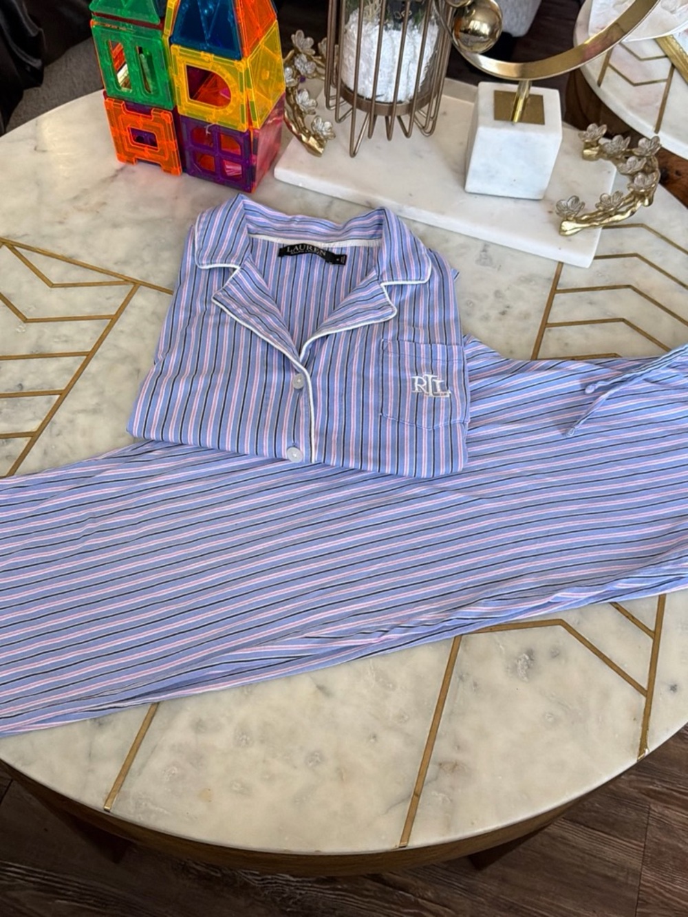 Ralph Lauren Kids Lavender, Blue & Pink Striped Pajama Set
